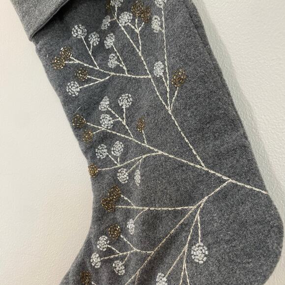 West Elm Holiday Gray Wool Blend Beaded Stocking - Picture 7 of 10